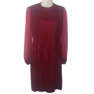 Vintage 1960's Edith Flagg California Red Velvet Sheer Sleeve Dress